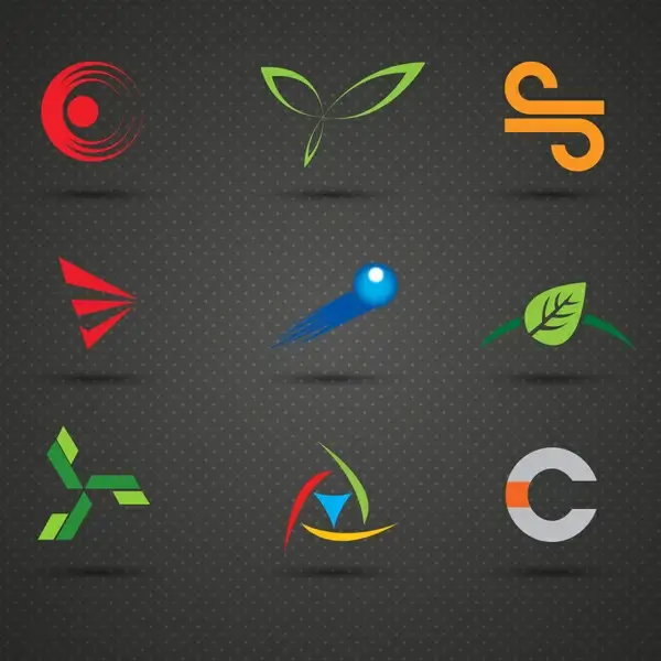 logo sets with various shapes on dark background