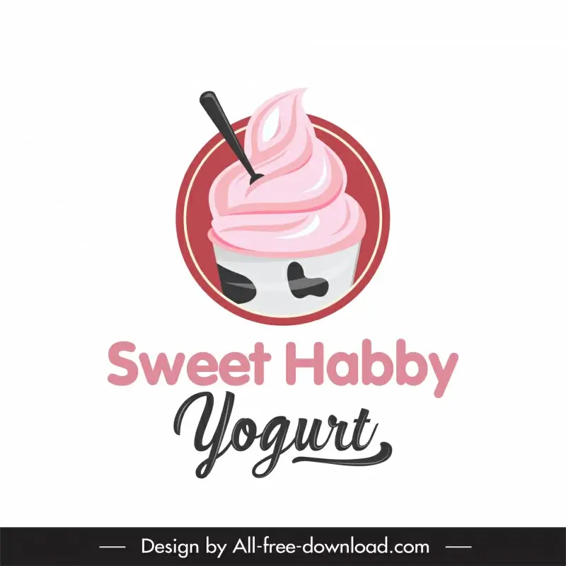 logo sweet happy yogurt logo template flat circle isolated ice cream sketch 