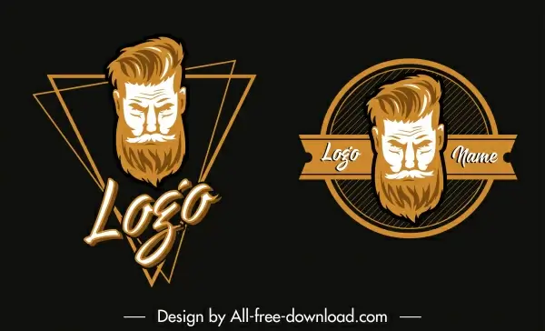 logo templates beard man face sketch geometric decor