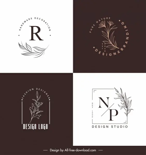 logo templates elegant handdrawn botany leaf sketch