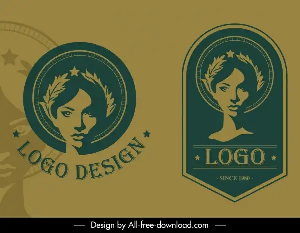 logo templates lady portrait sketch elegant retro handdrawn