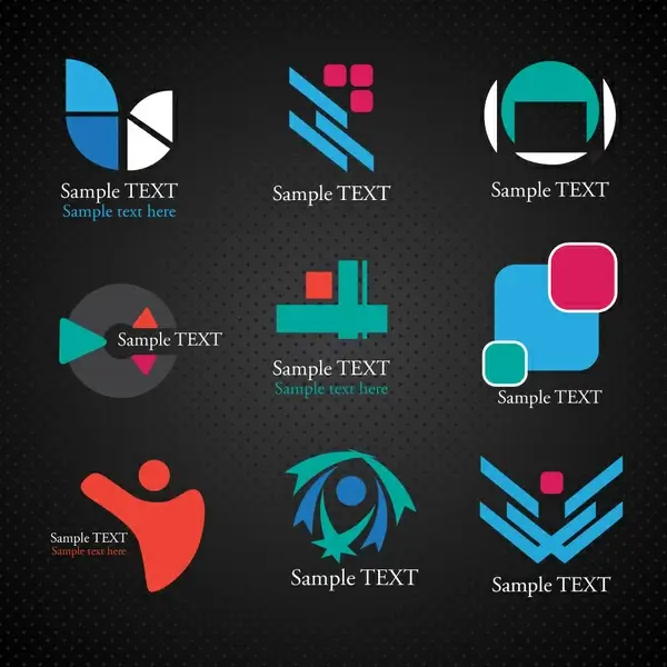 logos illustration with various shapes on dark background