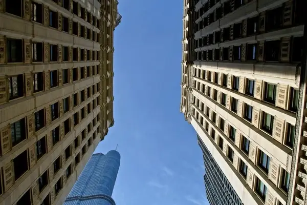 looking up between 2 buildings