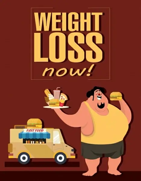 loss weight banner fat man fast food icons