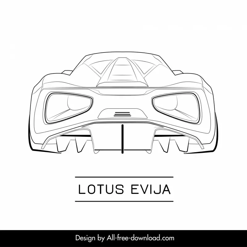 lotus evija car model icon flat black white handdrawn symmetric back view sketch