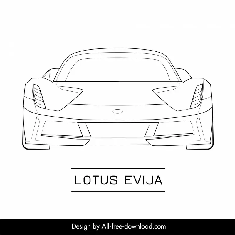 lotus evija car model icon flat black white sketch symmetric front view outline