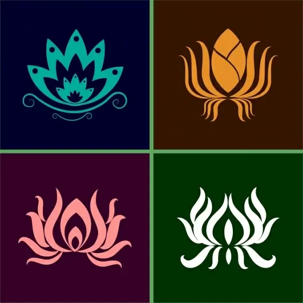 lotus icons collection various flat shapes isolation