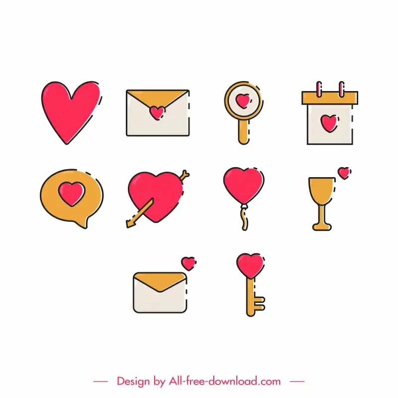 love anniversary icon sets flat classical symbols sketch
