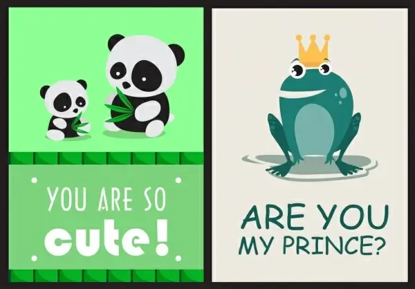 love banner templates cute panda frog icons decor