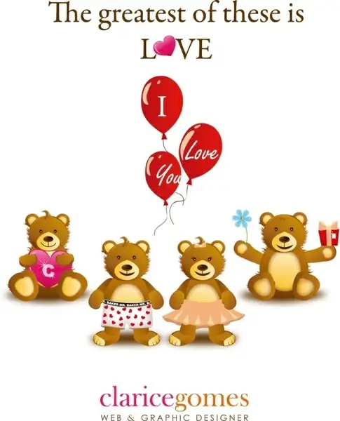 romantic valentines banner red balloons teddy bears design