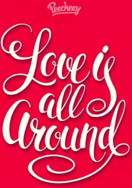 love is all around typography red poster