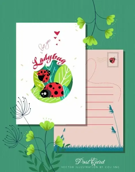 love postcard template ladybug icons decor