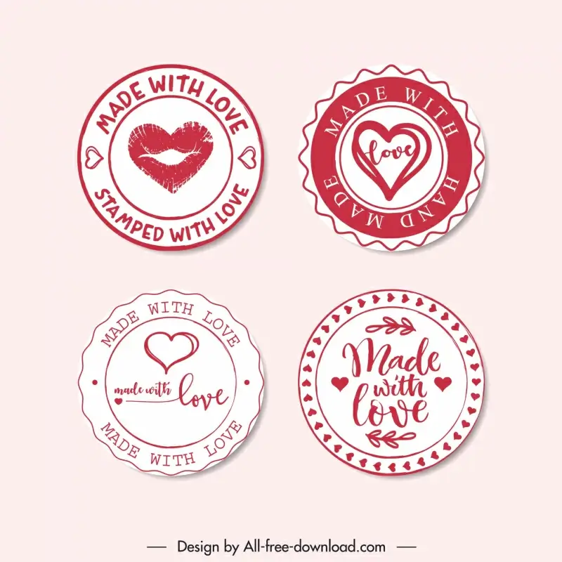  love stamp templates red hearts circle shapes