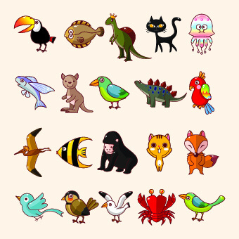 lovely cartoon animals vector set