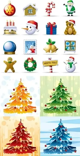 lovely christmas element icons vector