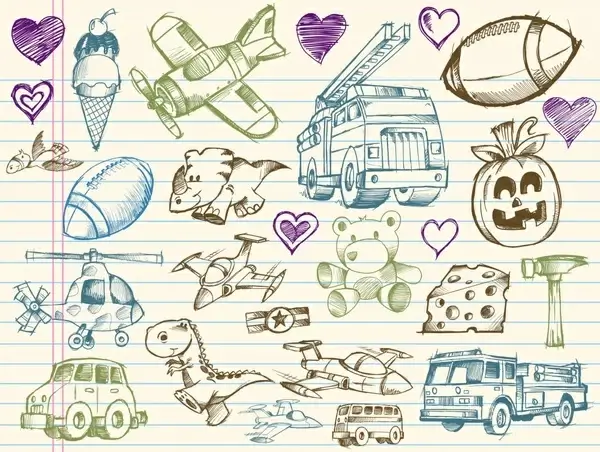 life object icons handdrawn sketch