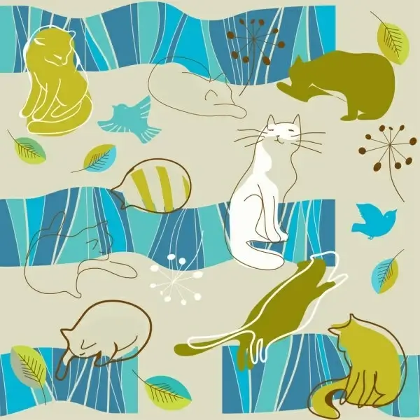 lovely lines issued cat pattern 03 vector