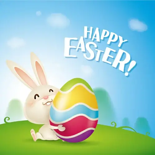 lovely rabbit with easter holiday background vector