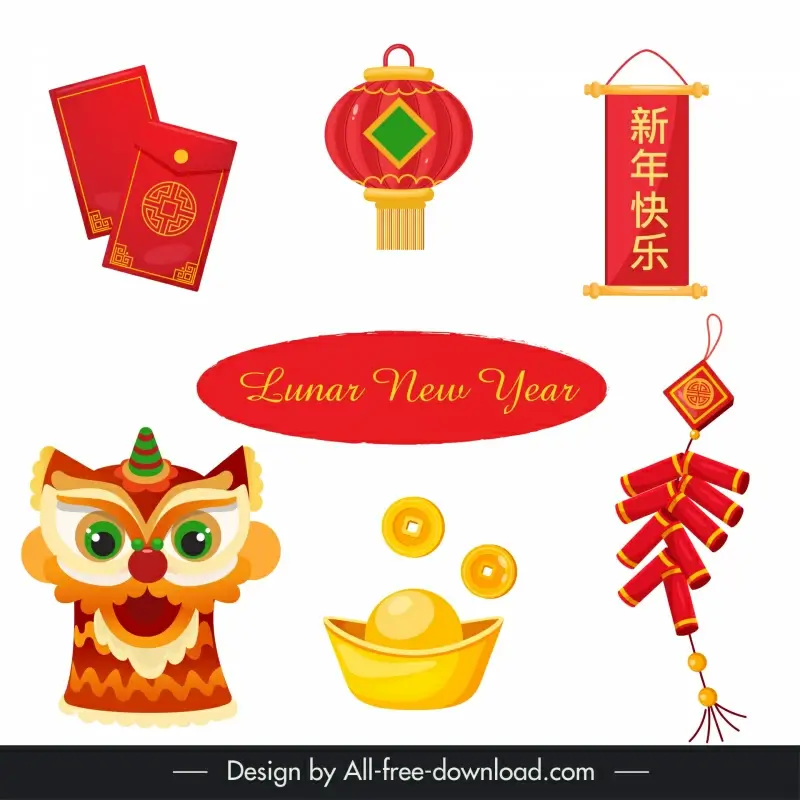 lunar new year elements elegant oriental symbols