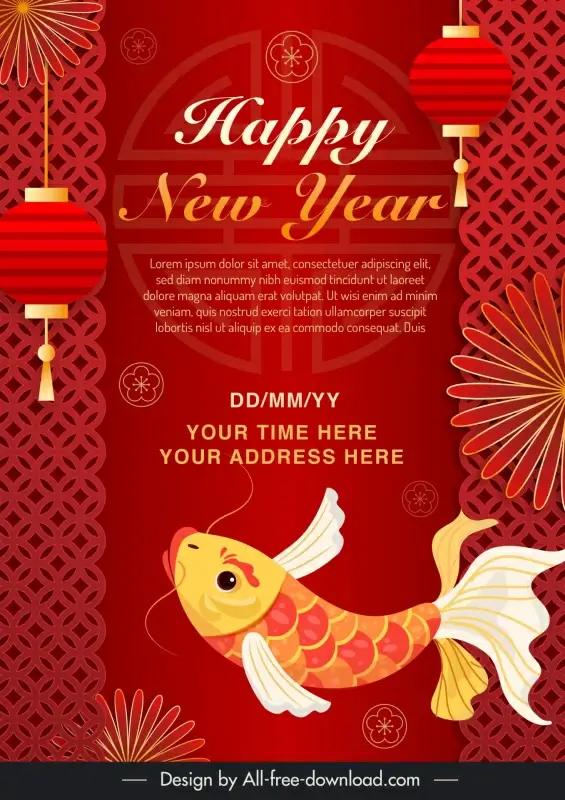 lunar new year  party poster template oriental carp lantern