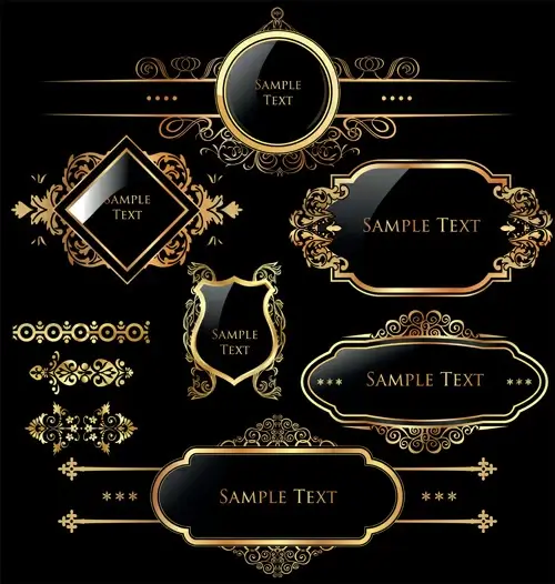 luxurious golden frames and labels design vector 