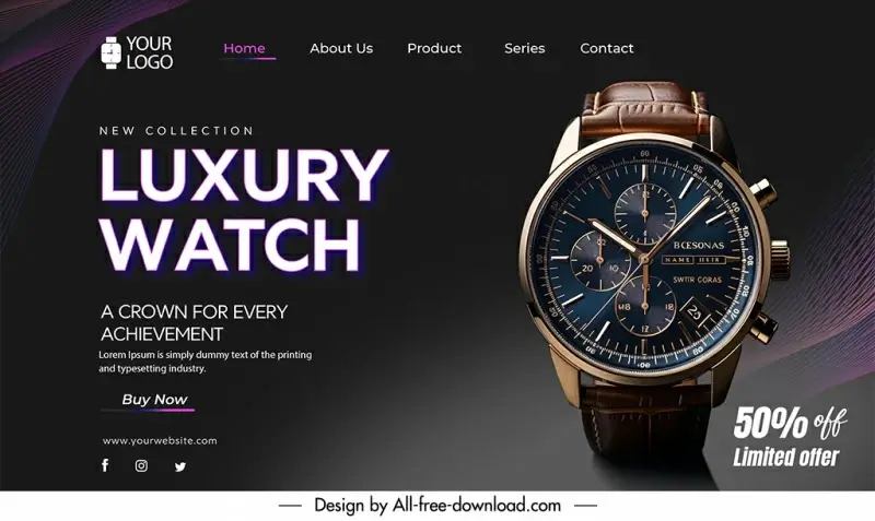 luxury watch discount landing page template elegant dark 
