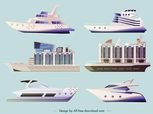 luxury yacht model icons colored modern sketch