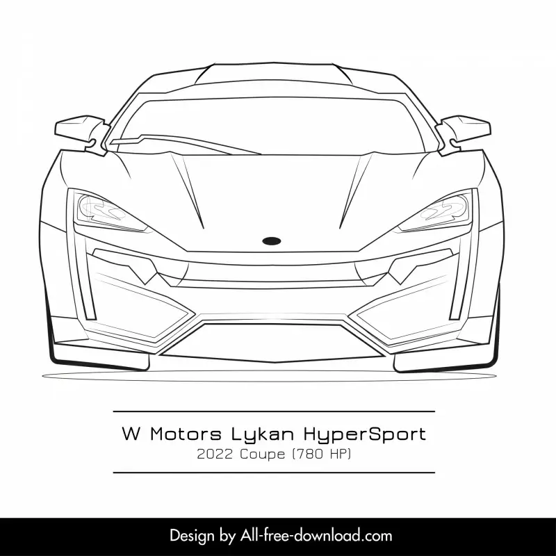lykan hypersport car template black white handdrawn front view outline 