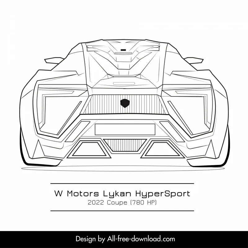 lykan hypersport car template black white handdrawn rear view outline 