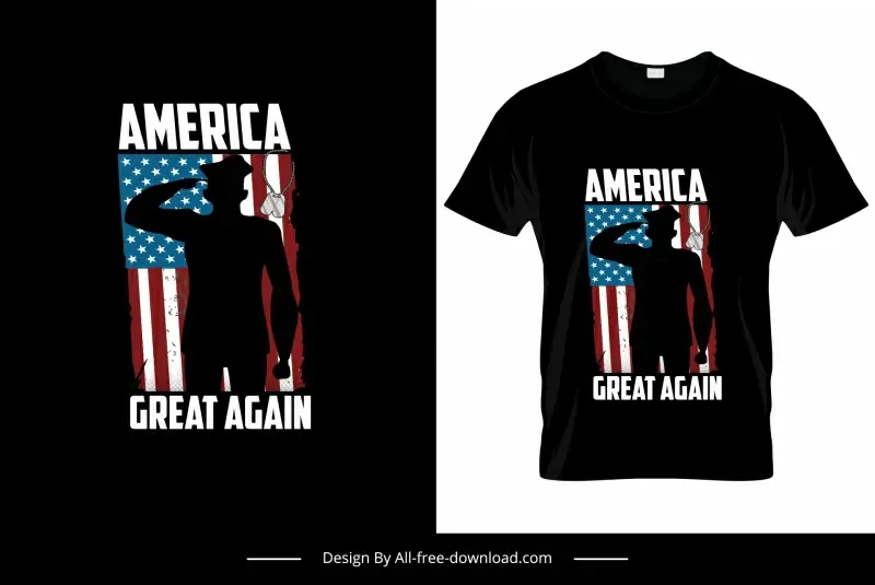 make america great again quotation tshirt template retro silhouette saluting man usa flag decor