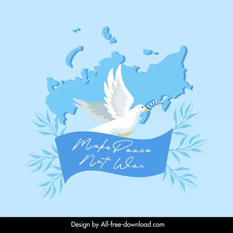make peace not war typography banner template dove ribbon leaves russia map decor 