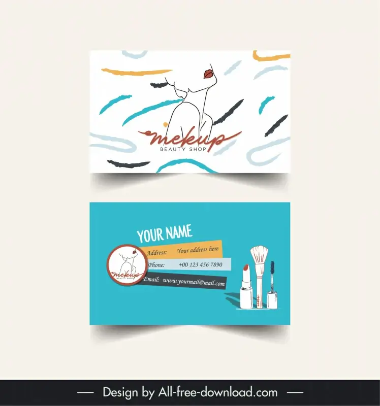 makeup beauty studio business card template handdrawn lady beauty tools