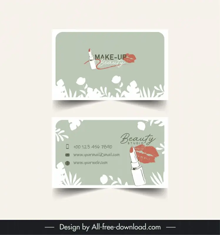 makeup beauty studio business card template retro floral lipstick