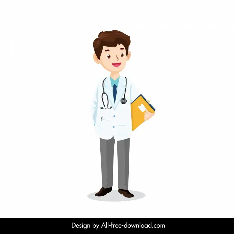 male doctor icon cute cartoon character sketch 