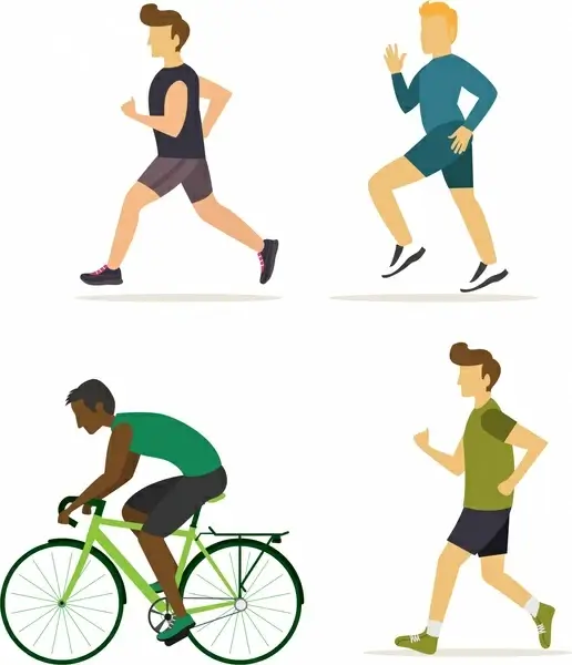 male doing exercise icons with flat colored design
