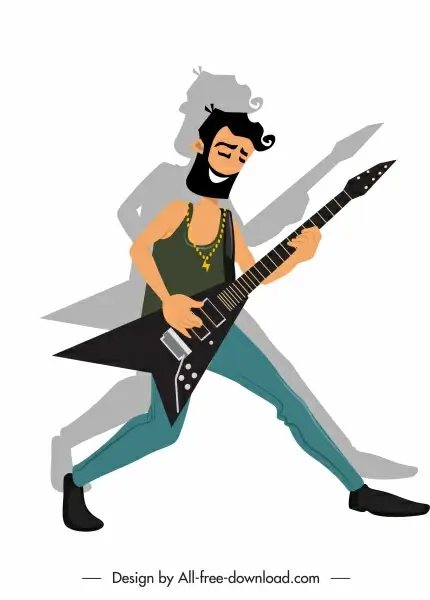 male guitarist icon colored cartoon character