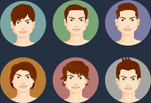 male hairstyles collection circle isolation colored cartoon