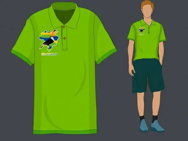 male tshirt template brazil symbols decor green design 