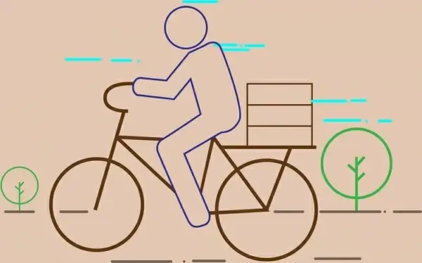 man riding bicycle theme colored flat sketch