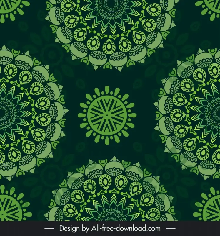 mandala pattern template dark green repeating symmetric decor