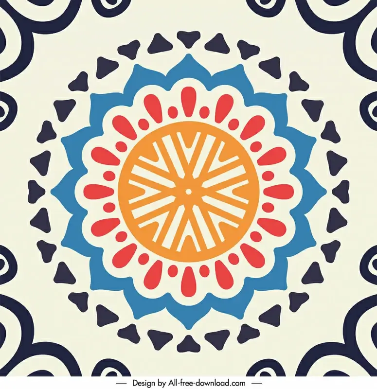 mandala pattern template flat classical symmetric floral shape outline 