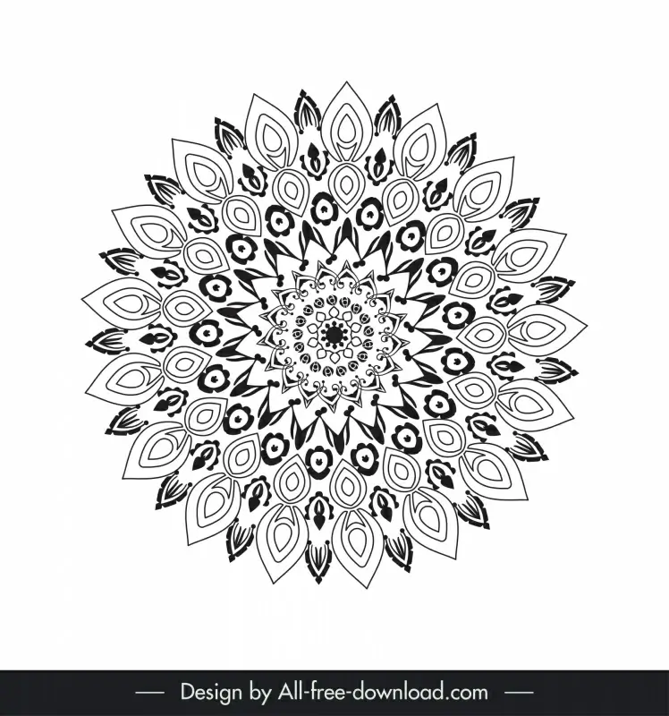 mandala sign icon black white flat symmetric illusion sketch