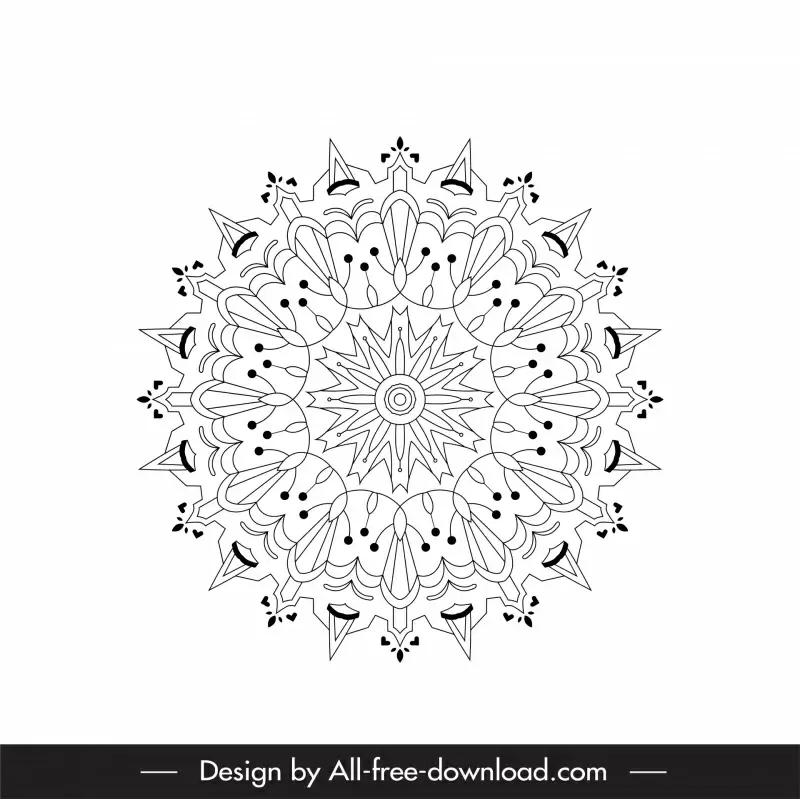  mandala sign icon black white symmetric illusion circle sketch