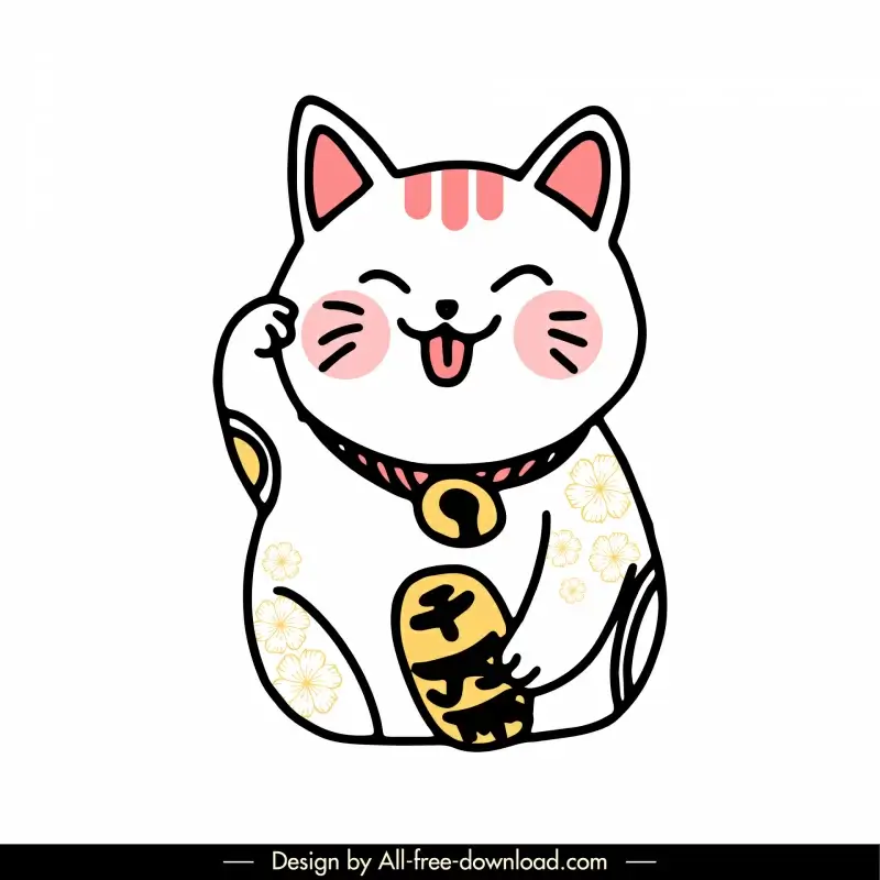 maneki neko cat icon cute flat handdrawn sketch 