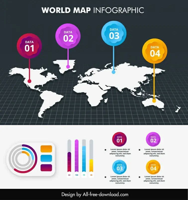 map infographic template 3d map sillhouette circle navigation