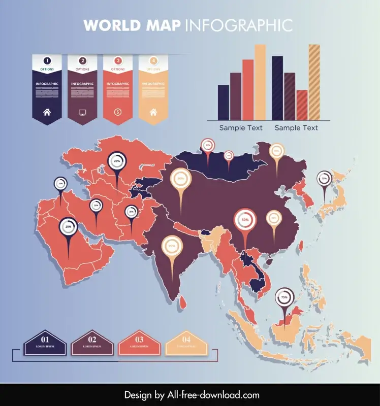 map infographic template flat chart elements