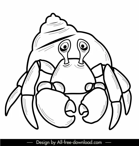 marine animal icon hermit crab sketch handdrawn design 