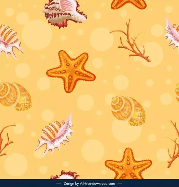 marine creatures background shell starfish coral icons sketch