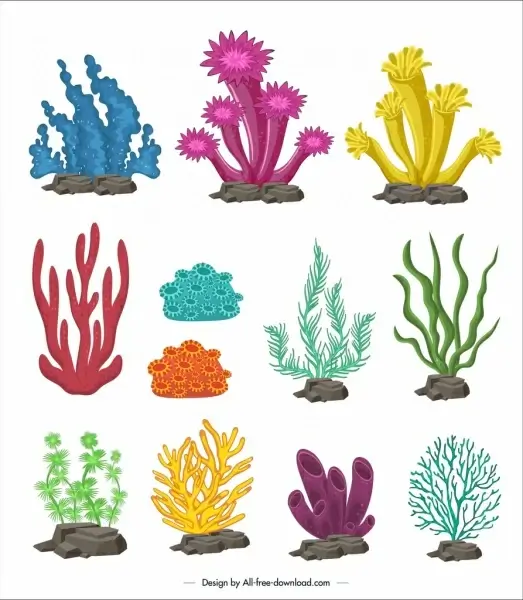 marine design elements colorful coral icons