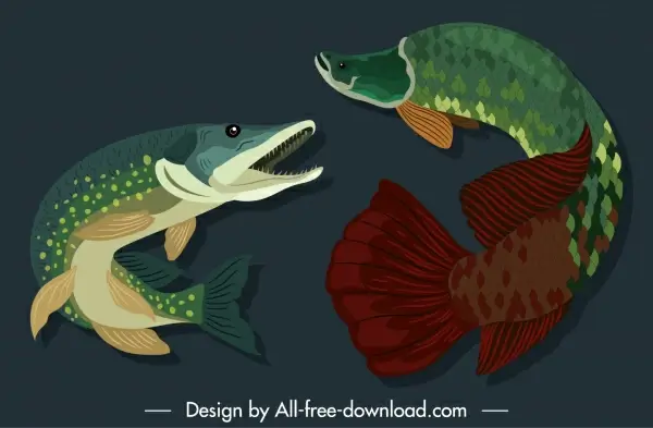 marine fishes species icons colored motion sketch